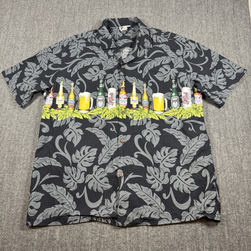 Aloha Republic Hawaiian Shirt Mens Beer Bottle Tropical Made in Hawaii USA
